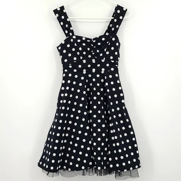 princess polly baby blue dress Plus Size 50's Retro Design Polka Dot Party Swing Dress US26 (EU28) / Black